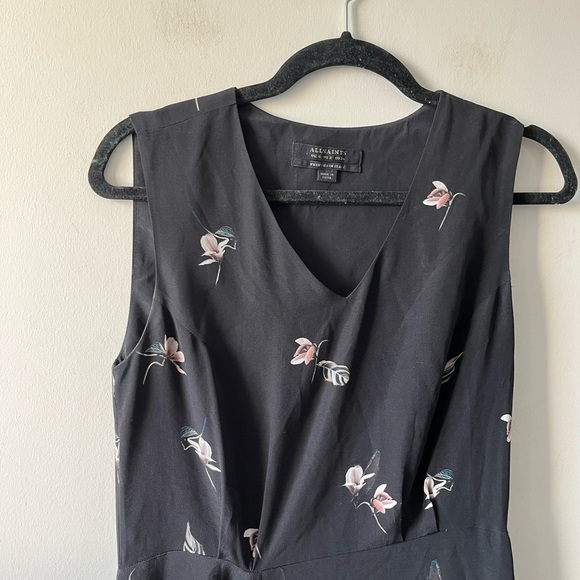 All Saints 100% SILK Black Floral Mini Vista Canna Dress - Size 2 - Picture 3 of 9